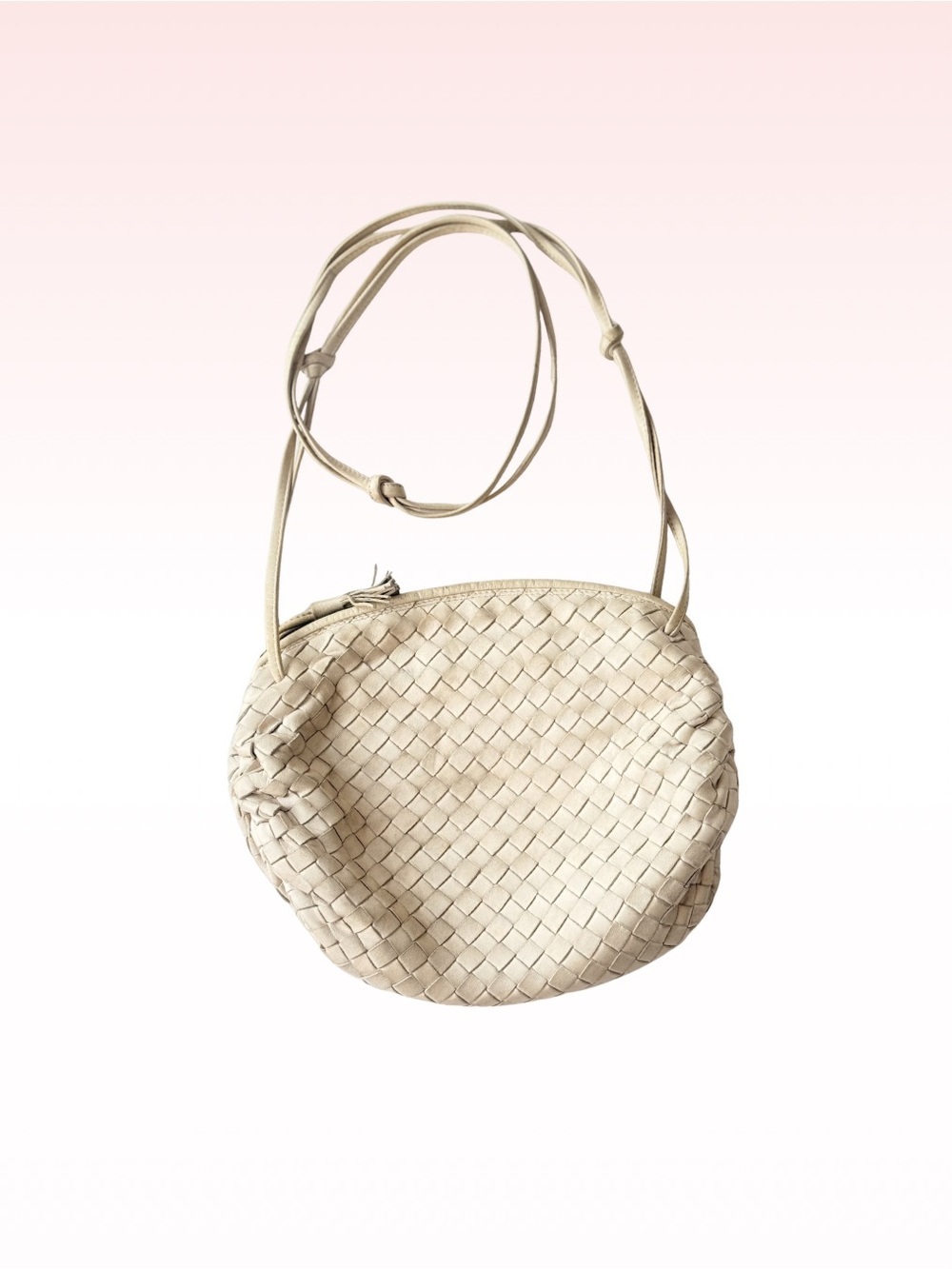 Authentic BOTTEGA VENETA Beige Loop Leather Shoulder Bag